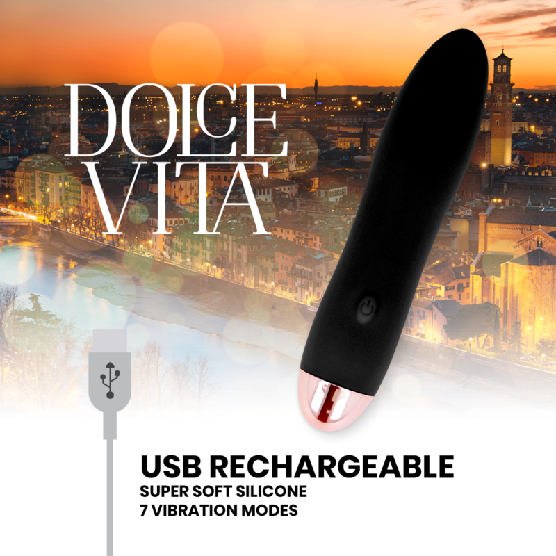 DOLCE VITA - RECHARGEABLE FOUR BLACK VIBRATOR WITH 7 SPEEDS