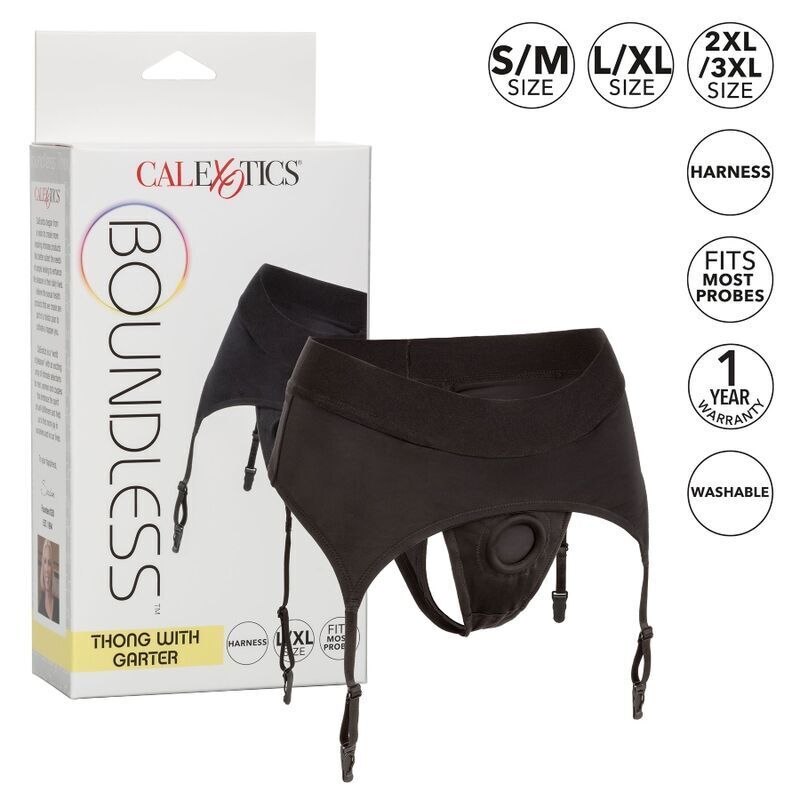 CALEXOTICS - BOUNDLESS HARNESS THONG WITH GARTER BELT S/M