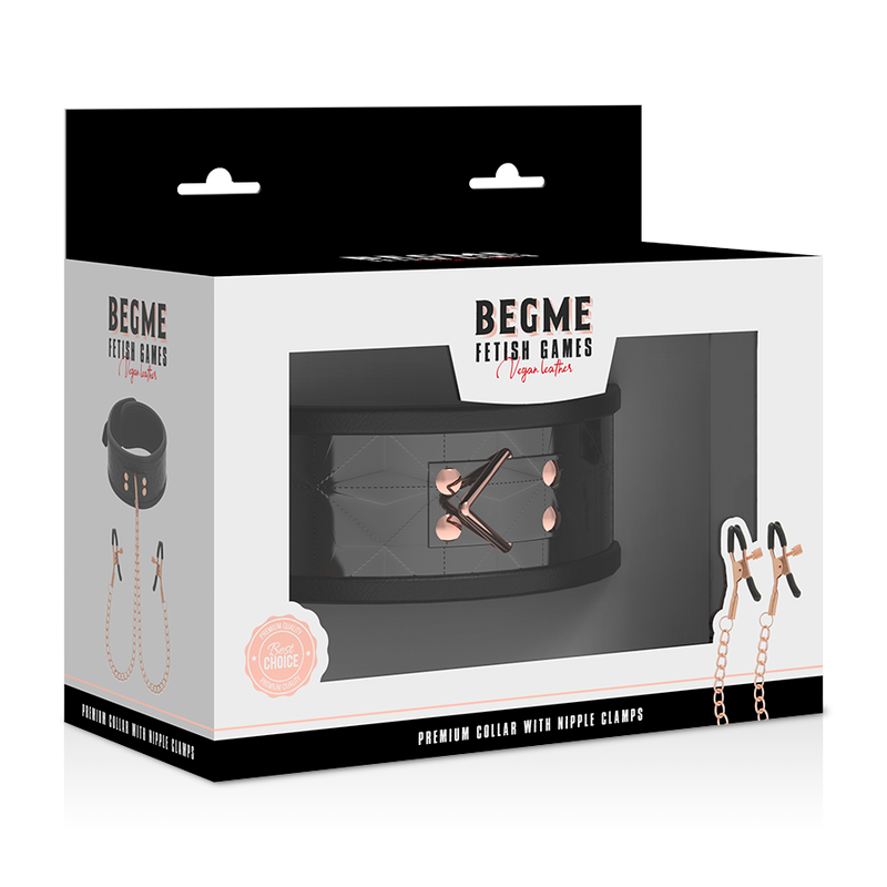 BEGME - COLLIER BLACK EDITION AVEC CHAÎNES ET PINCES À TÉTONS DOUBLÉES DE NÉOPRÈNE
