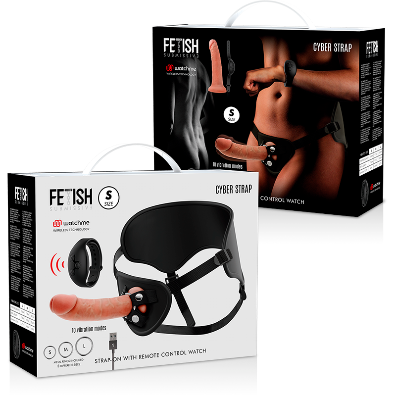 FETISH SUBMISSIVE CYBER STRAP - HARNESS WITH REMOTE CONTROL DILDO WATCHME TECHNOLOGY