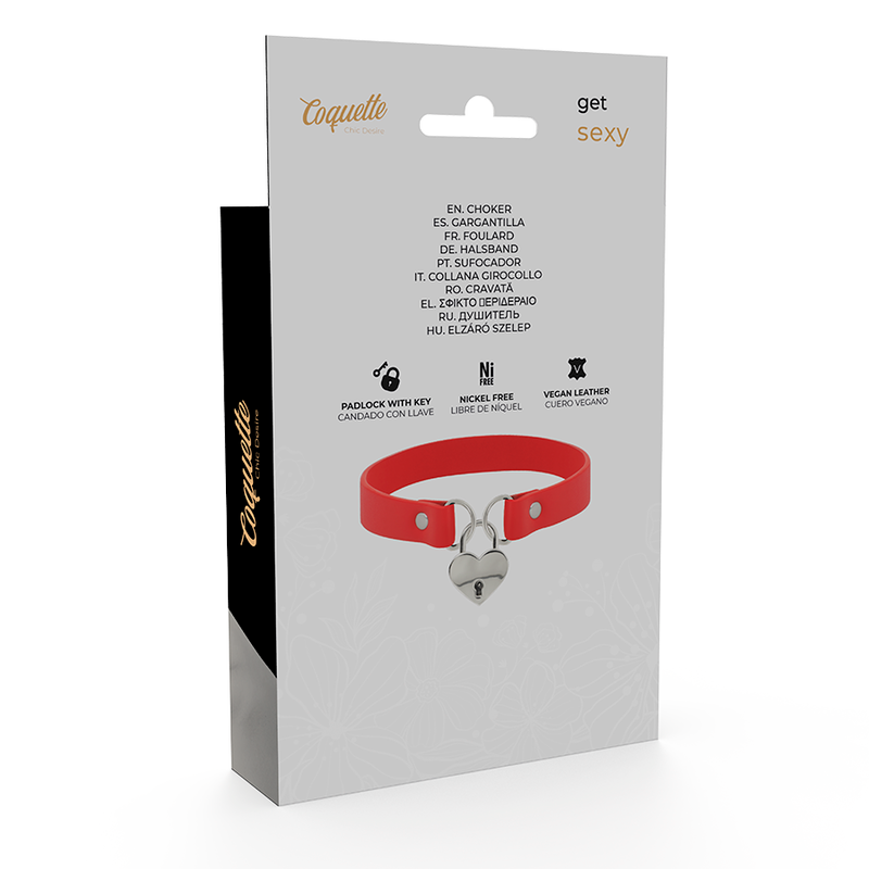 COLLIER CŒUR À CLÉ ROUGE EN CUIR VÉGAN COQUETTE CHIC DESIRE