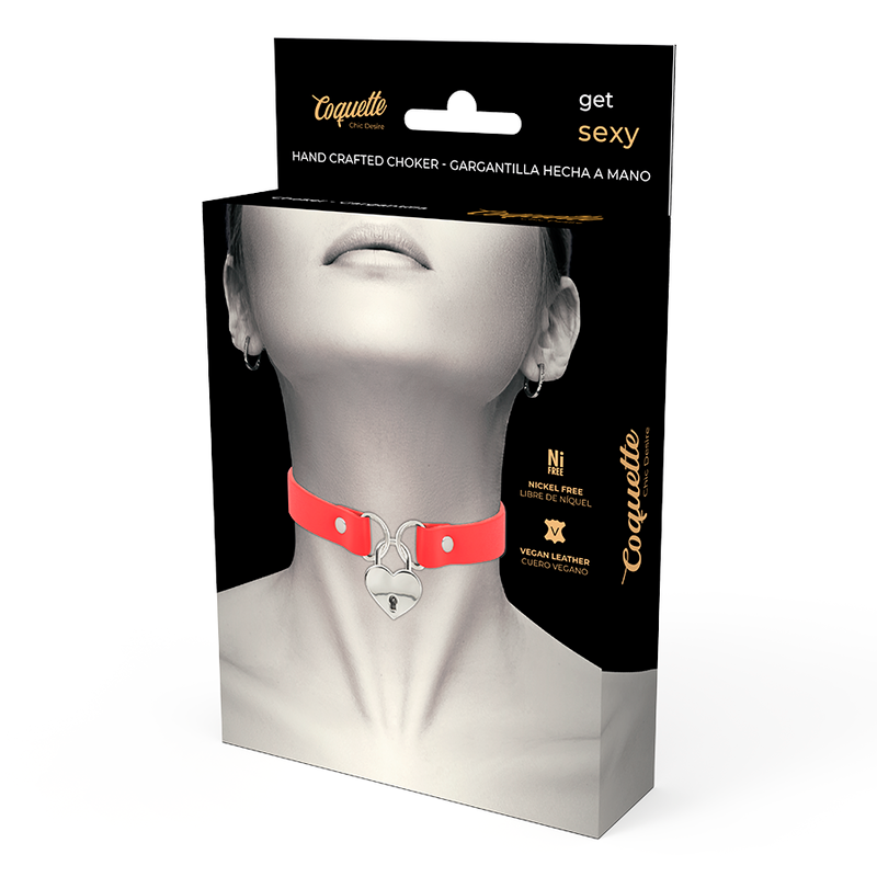 COLLIER CŒUR À CLÉ ROUGE EN CUIR VÉGAN COQUETTE CHIC DESIRE