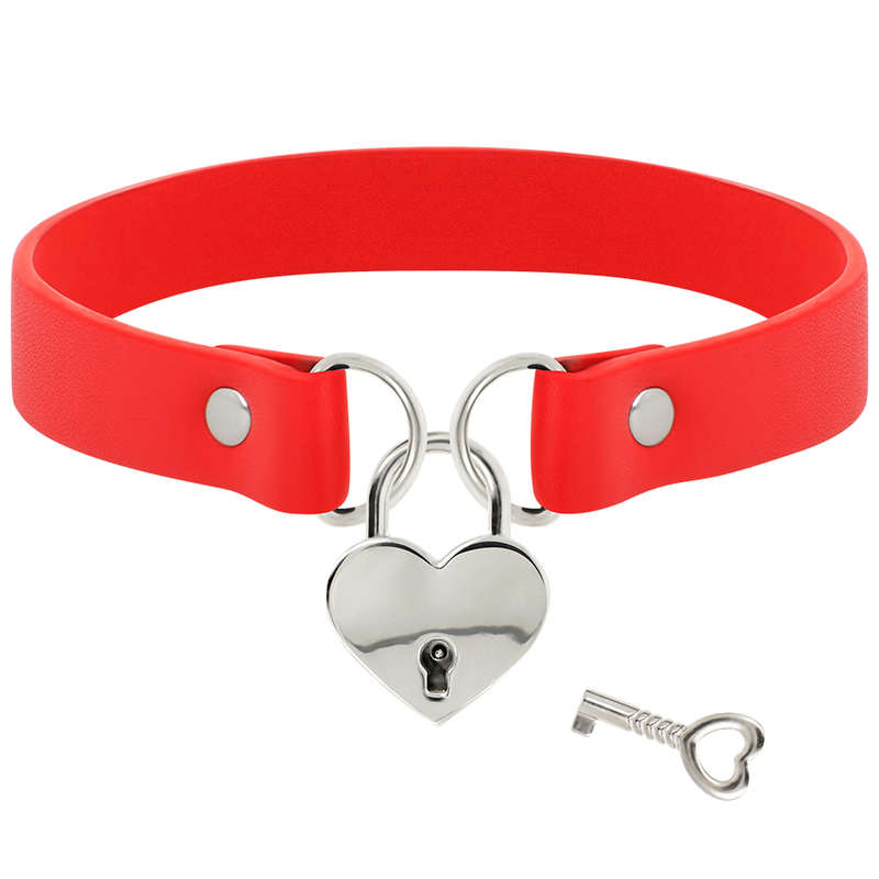 COLLIER CŒUR À CLÉ ROUGE EN CUIR VÉGAN COQUETTE CHIC DESIRE