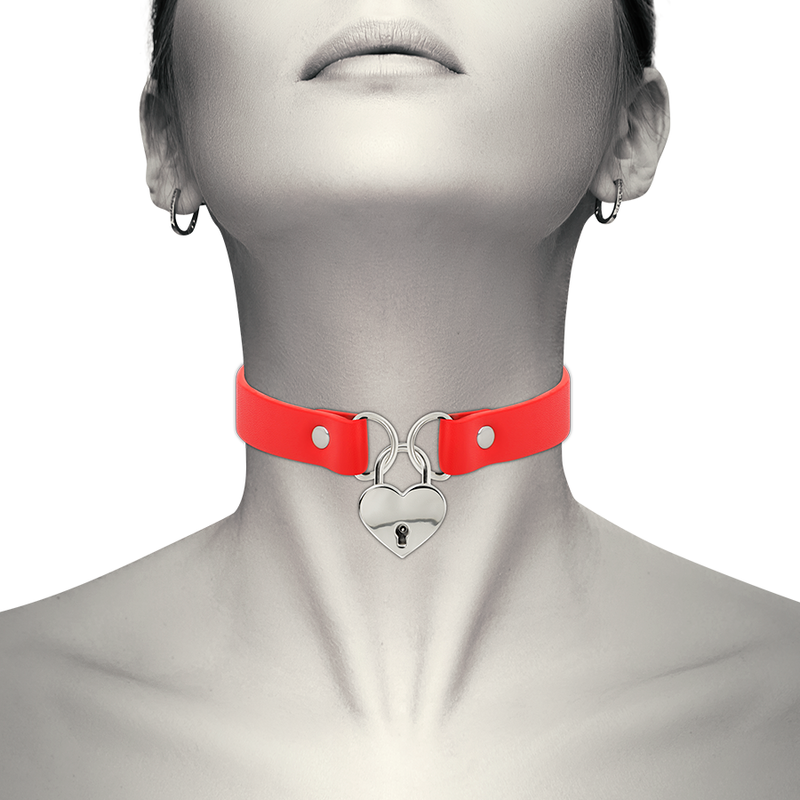 COLLIER CŒUR À CLÉ ROUGE EN CUIR VÉGAN COQUETTE CHIC DESIRE
