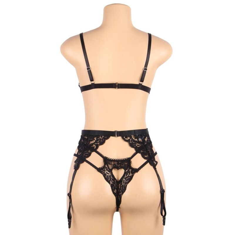 SUBBLIME - ENSEMBLE 3 PIÈCES SOUTIEN-GORGE + PORTE-JARRETELLES + TANGA S/M