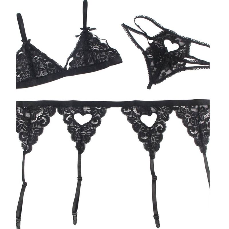 SUBBLIME - ENSEMBLE 3 PIÈCES SOUTIEN-GORGE + PORTE-JARRETELLES + TANGA S/M