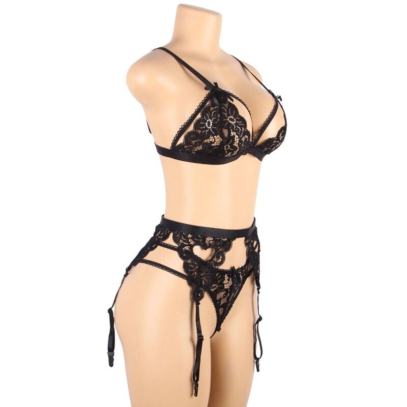 SUBBLIME - ENSEMBLE 3 PIÈCES SOUTIEN-GORGE + PORTE-JARRETELLES + TANGA L/XL