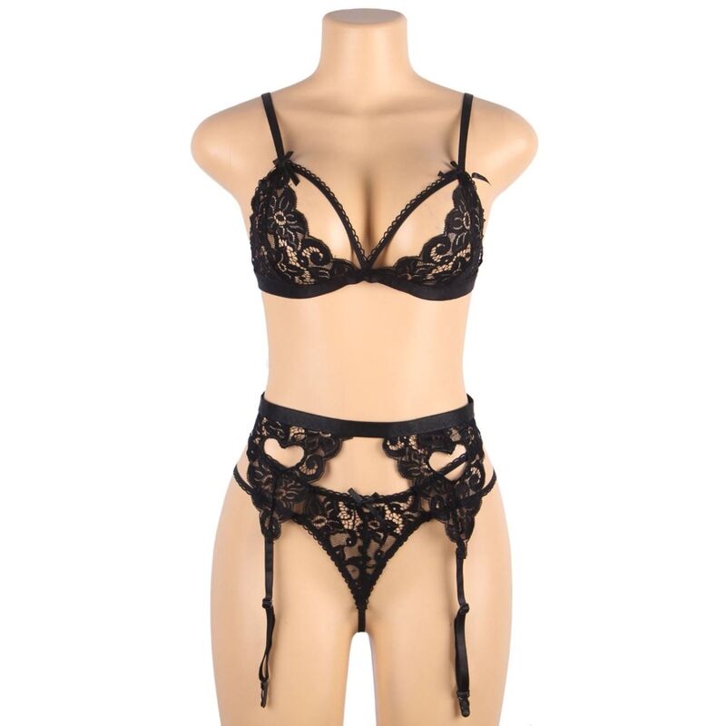 SUBBLIME - ENSEMBLE 3 PIÈCES SOUTIEN-GORGE + PORTE-JARRETELLES + TANGA L/XL