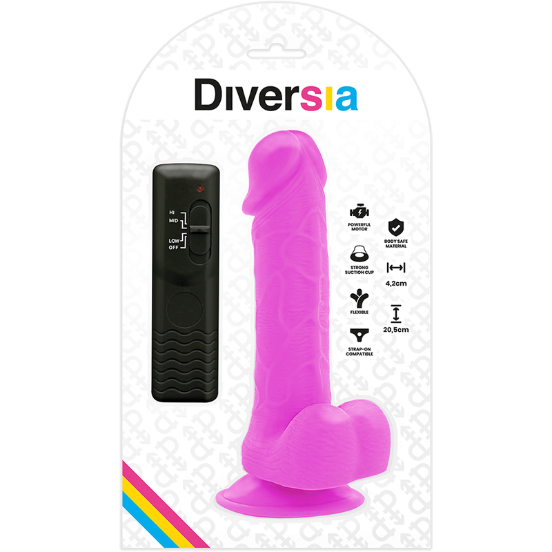 DIVERSIA - REALISTIC FLEXIBLE VIBRATING DILDO, LILAC, 20.5 CM - OR - 4.2 CM