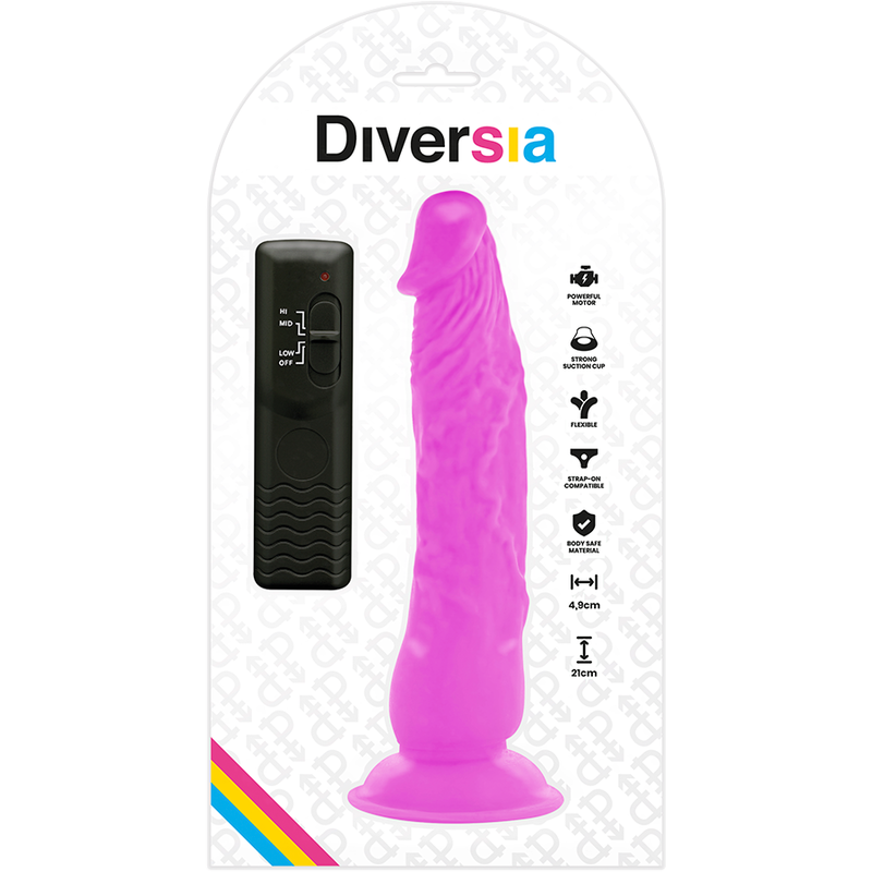 DIVERSIA - REALISTIC FLEXIBLE VIBRATING DILDO, LILAC, 21 CM - OR - 4.9 CM