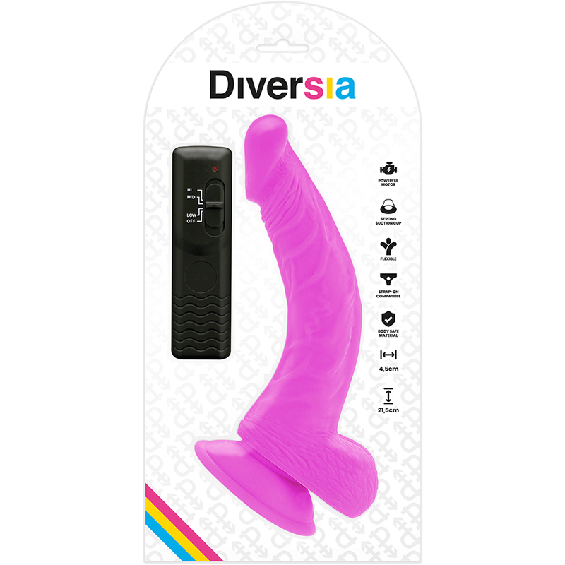 DIVERSIA - REALISTIC FLEXIBLE VIBRATING DILDO, LILAC, 21.5 CM - OR - 4.5 CM