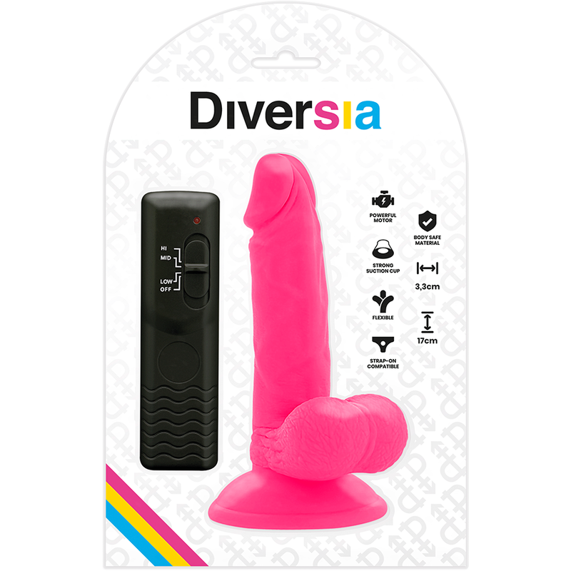 DIVERSIA - GODEMICHET RÉALISTE FLEXIBLE AVEC VIBRATION ROSE 17 CM -O- 3.3 CM