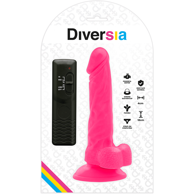 DIVERSIA - GODEMICHET RÉALISTE SOUPLE AVEC VIBRATION ROSE 18 CM -O- 4 CM