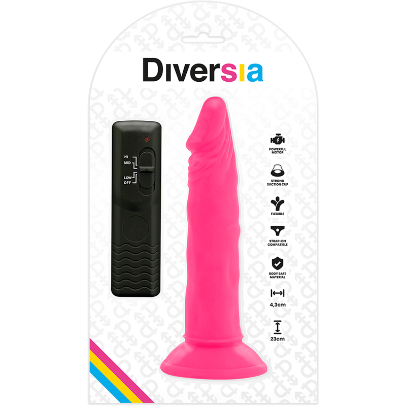 DIVERSIA - GODEMICHET RÉALISTE SOUPLE AVEC VIBRATION ROSE 23 CM -O- 4.3 CM