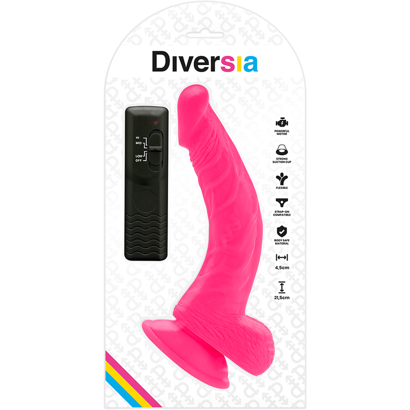 DIVERSIA - Realistic Flexible Vibrating Pink Dildo 21.5 cm - or 4.5 cm