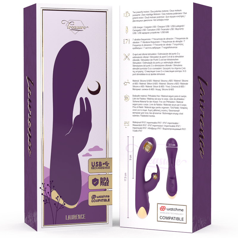 TREASURE - VIBRATEUR LAPIN LAURENCE COMPATIBLE AVEC LA TECHNOLOGIE WATCHME WIRELESS