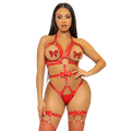 LEG AVENUE - TEDDY KINK AVEC HARNAIS À CLOUS TAILLE S - ROUGE
