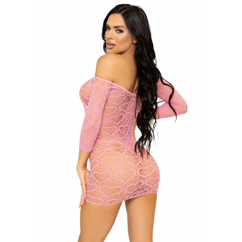 LEG AVENUE - ROBE COURTE FILET CŒURS TAILLE UNIQUE - ROSE