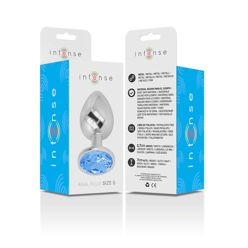 INTENSE - PLUG ANAL MÉTAL ALUMINIUM AVEC CRISTAL BLEU TAILLE S