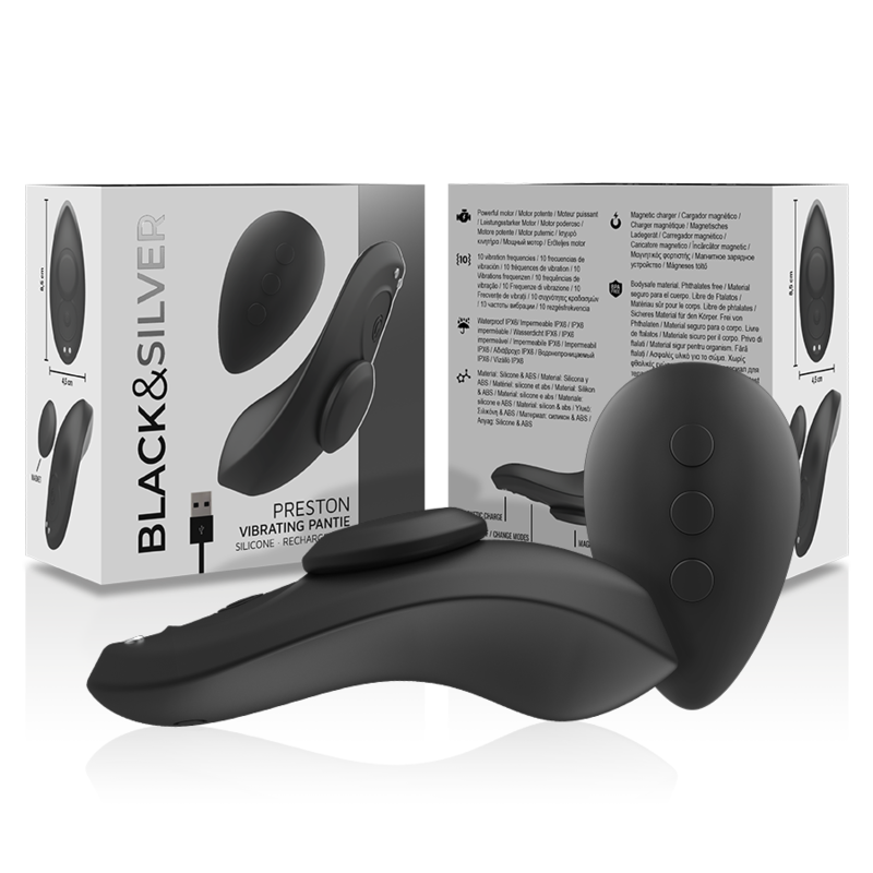 BLACK&SILVER - PRESTON MAGNETIC VIBRATING SILICONE PANTIES WITH REMOTE CONTROL