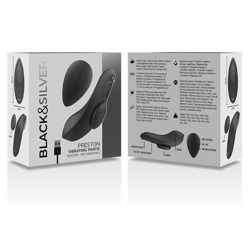 BLACK&SILVER - PRESTON MAGNETIC VIBRATING SILICONE PANTIES WITH REMOTE CONTROL