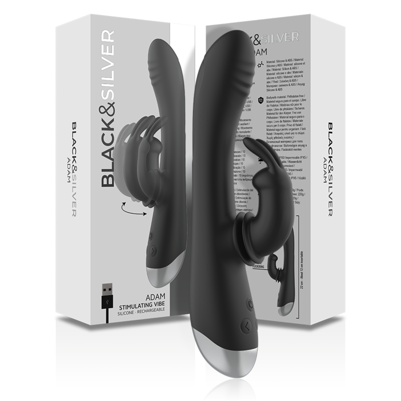 NOIR&ARGENT - DJ. ADAM STIMULATEUR LAPIN SILICONE RECHARGEABLE NOIR