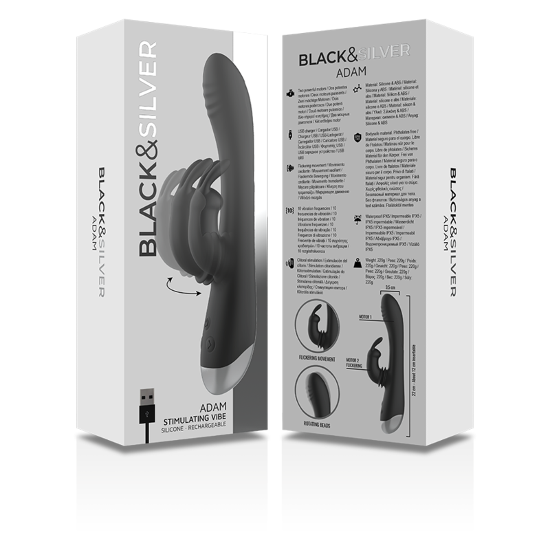 NOIR&ARGENT - DJ. ADAM STIMULATEUR LAPIN SILICONE RECHARGEABLE NOIR