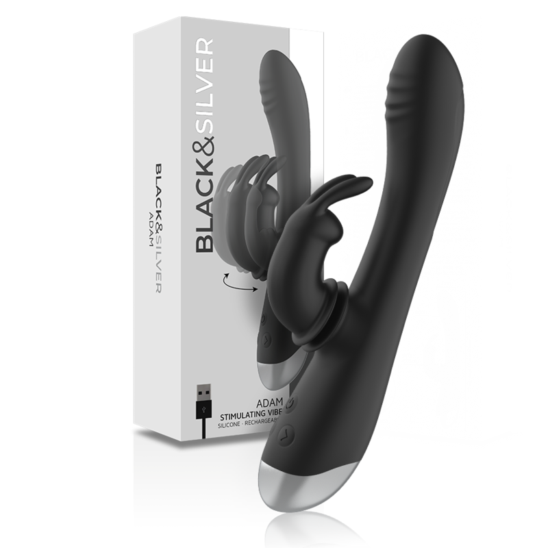NOIR&ARGENT - DJ. ADAM STIMULATEUR LAPIN SILICONE RECHARGEABLE NOIR