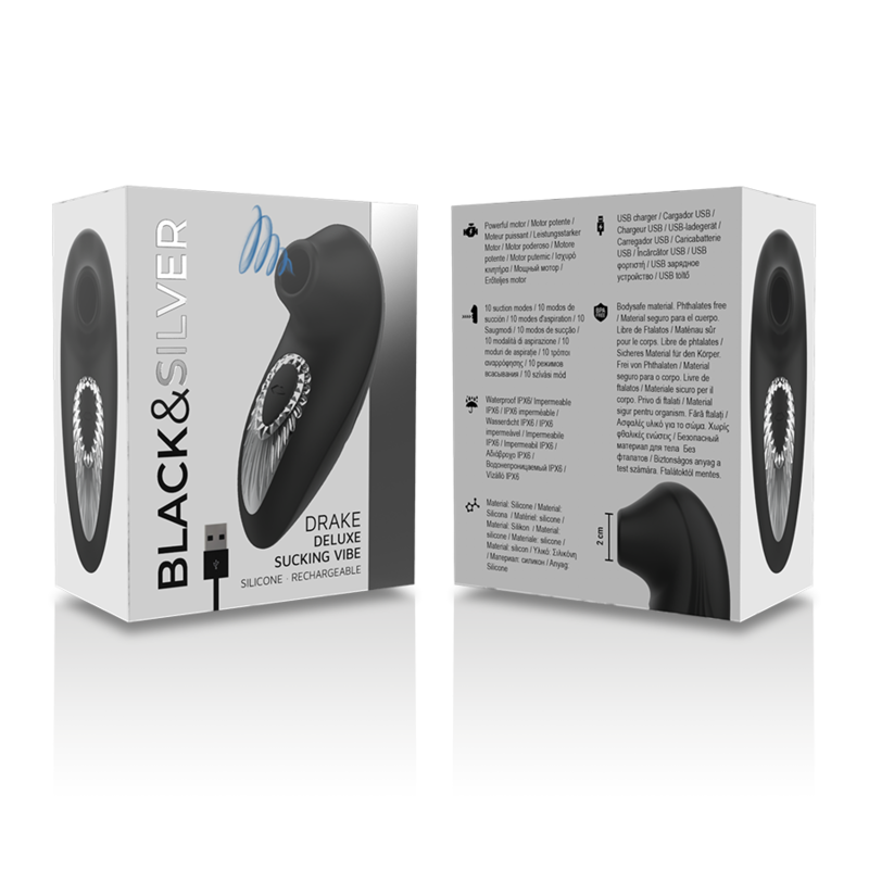 BLACK&SILVER - DRAKE DELUXE VIBREUR SUCEUR EN SILICONE RECHARGEABLE NOIR