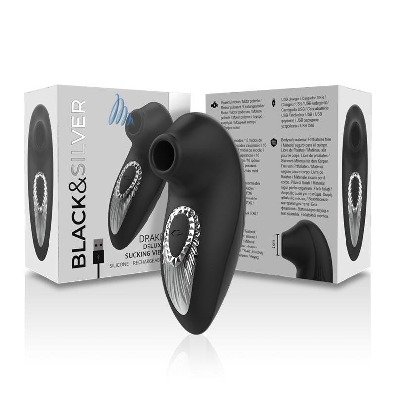 BLACK&SILVER - DRAKE DELUXE VIBREUR SUCEUR EN SILICONE RECHARGEABLE NOIR