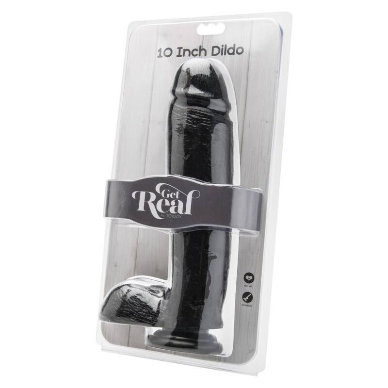 GET REAL - 25.5 CM DILDO WITH BLACK TESTICLES