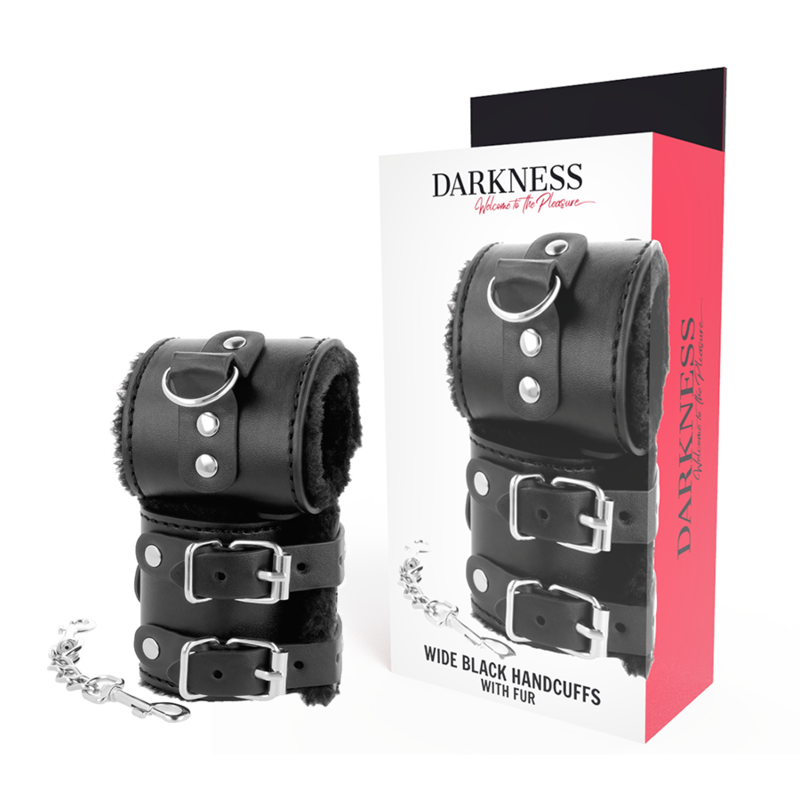 DARKNESS - ADJUSTABLE LEATHER HANDCUFFS WITH LINING, BLACK