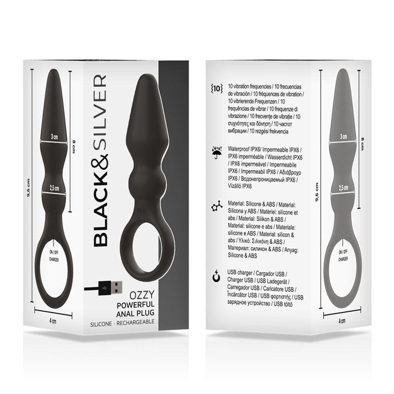 BLACK&SILVER - OZZY POWERFUL SILICONE ANAL PLUG VIBRATOR