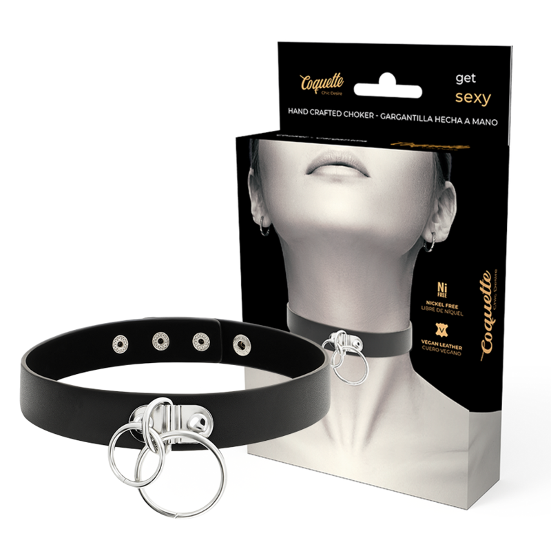 COQUETTE CHIC DESIRE - RAS-DE-COU DOUBLE ANNEAU EN CUIR VÉGÉTALIEN