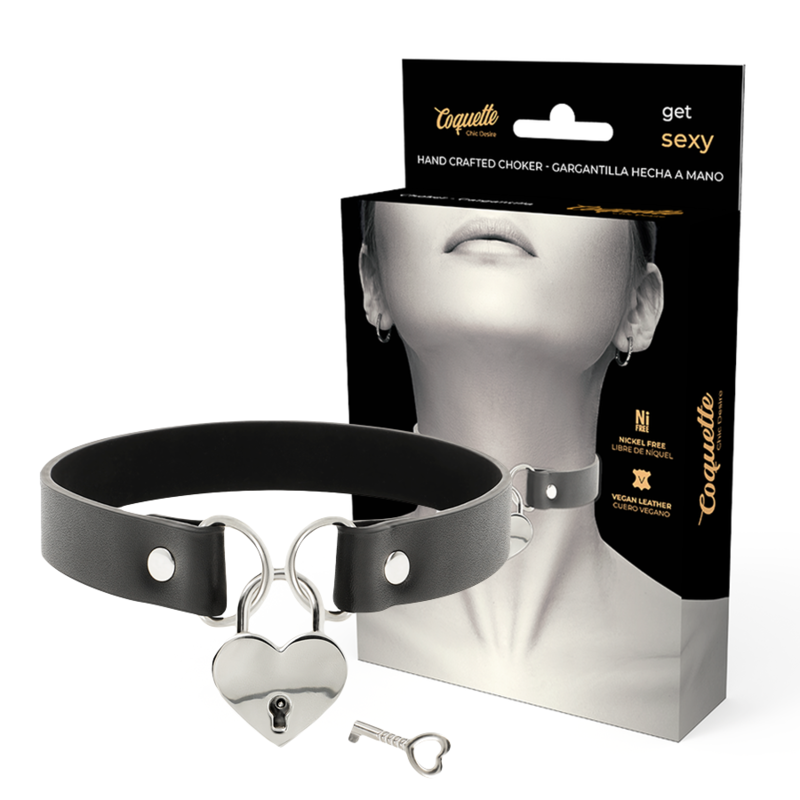 DÉSIR COQUETTE CHIC - COLLIER CUIR VEGAN ACCESSOIRE CŒUR AVEC CLÉ