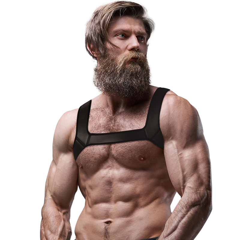 FÉTICHE ATTITUDE SOUMISE - HARNAIS NÉOPRÈNE POITRINE HOMME TAILLE L