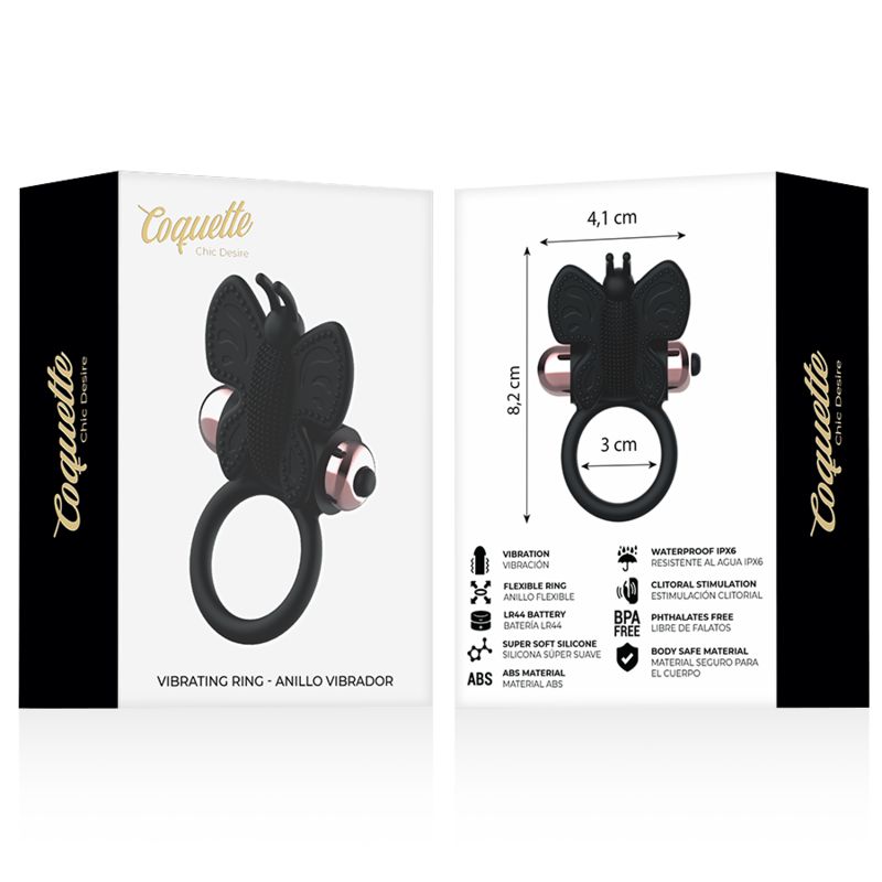 COQUETTE CHIC DESIRE - ANNEAU VIBRANT PAPILLON NOIR / OR