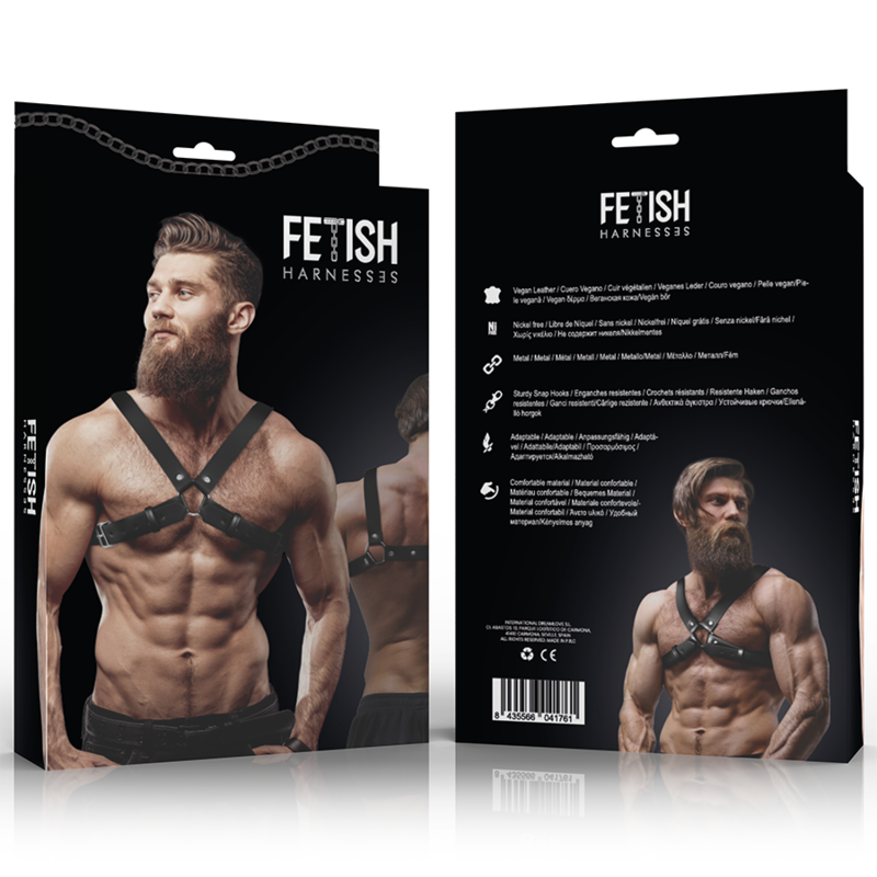 FETISH SUBMISSIVE ATTITUDE - ADJUSTABLE BULLDOG HARNESS IN ECO-LEATHER, CROSS-CHEST STYLE FOR MEN