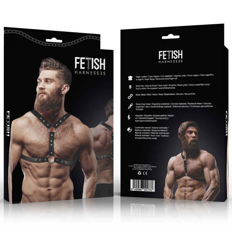 FETISH SUBMISSIVE ATTITUDE - MEN'S ECO-LEATHER CHEST HARNESS WITH DOUBLE SUPPORT AND STUDS
