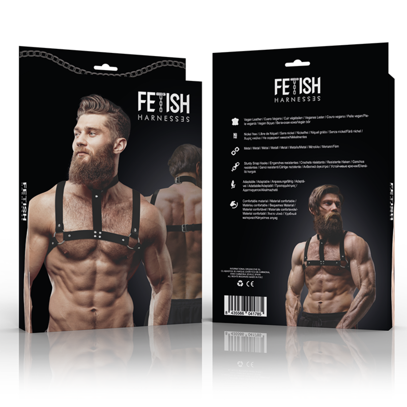 ATTITUDE SOUMISE FÉTICHE - HARNAIS RÉGLABLE EN SIMILICUIR POUR HOMME AVEC COLLIER