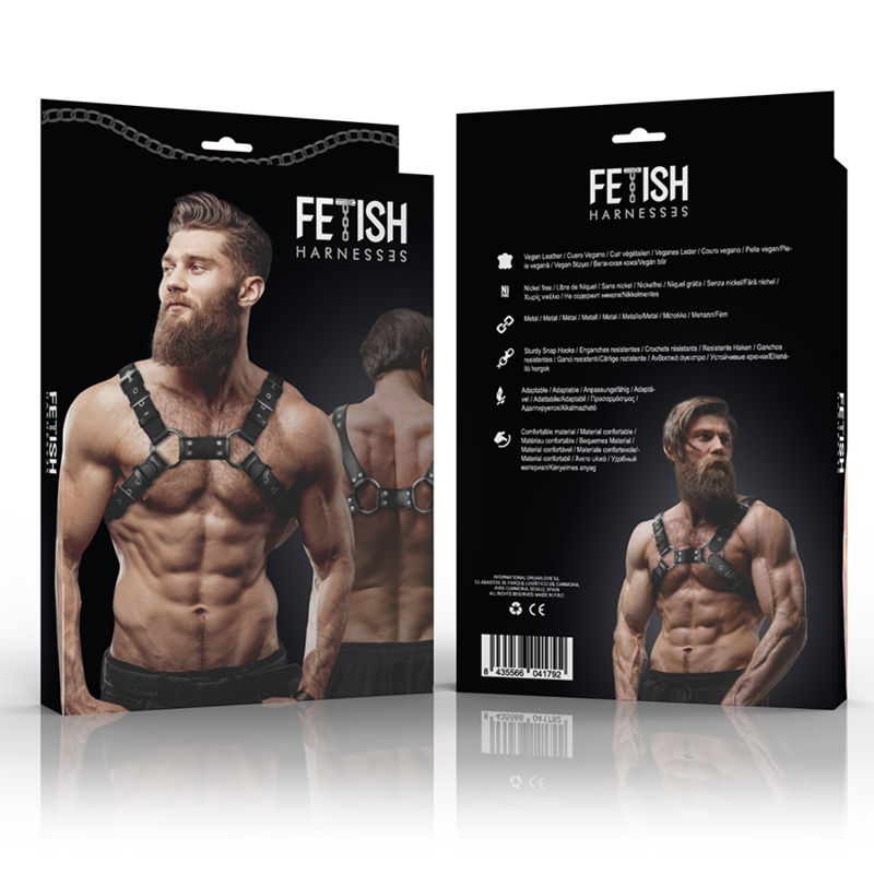 ATTITUDE SOUMISE FÉTICHE - HARNAIS AJUSTABLE EN SIMILICUIR BULDOG POITRINE HOMME