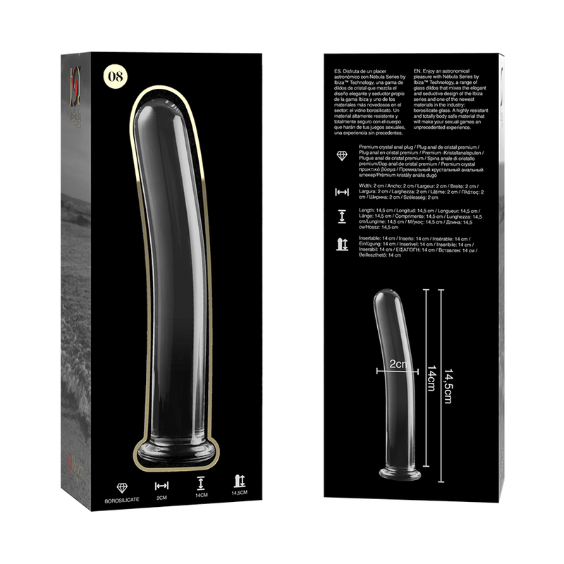 NEBULA SERIES BY IBIZA - MODEL 8 TRANSPARENT GLASS DILDO 14.5 CM -OR- 2 CM