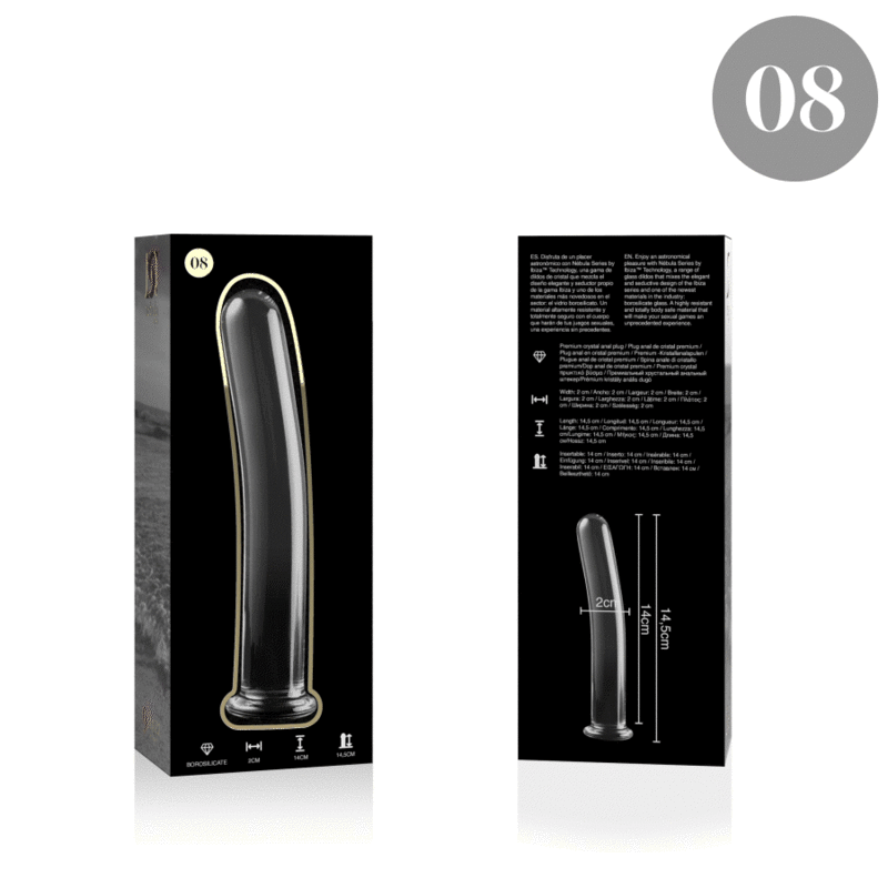 NEBULA SERIES BY IBIZA - MODEL 8 TRANSPARENT GLASS DILDO 14.5 CM -OR- 2 CM