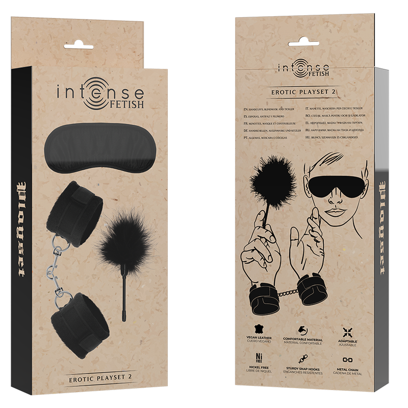 INTENSE - SET ÉROTIQUE FÉTICHE 2 AVEC MENOTTES, MASQUE POUR LES YEUX ET PLUMEAU