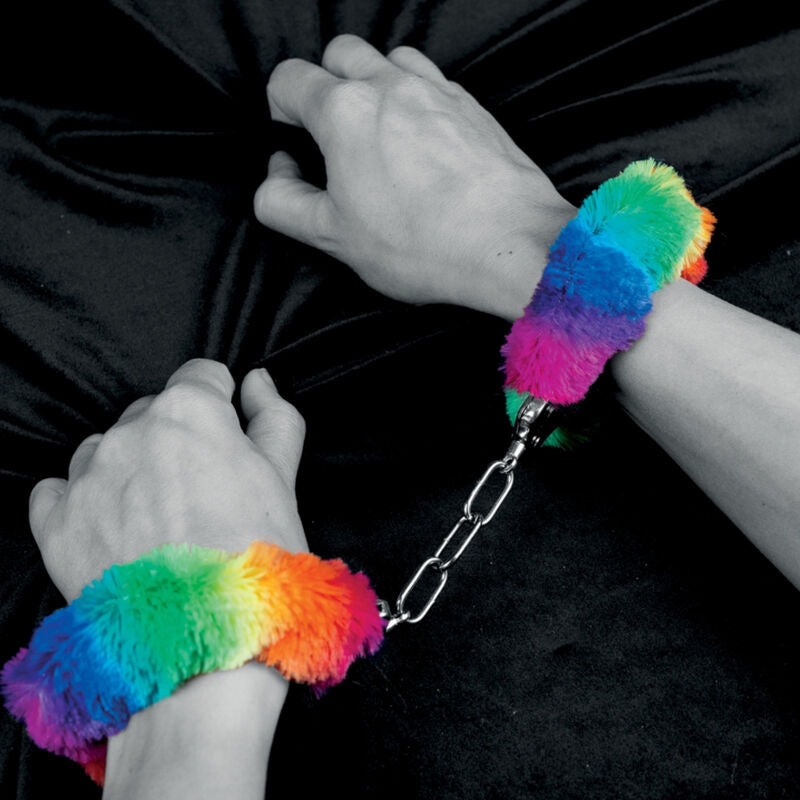 SPENCER & FLEETWOOD - RAINBOW-LINED METAL HANDCUFFS