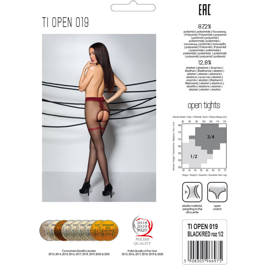 PASSION - TIOPEN 019 BAS AUTO-FIXANTS NOIR/ROUGE 3/4 20 DEN