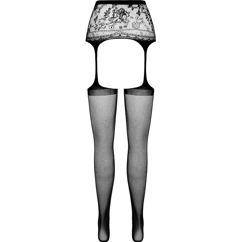 PASSION - S028 BAS DE SOIE AVEC PORTE-JARRETELLES NOIRS TAILLE UNIQUE