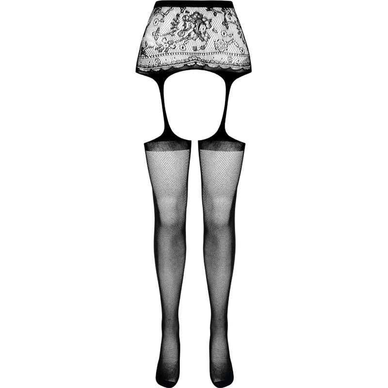 PASSION - S028 BAS DE SOIE AVEC PORTE-JARRETELLES NOIRS TAILLE UNIQUE