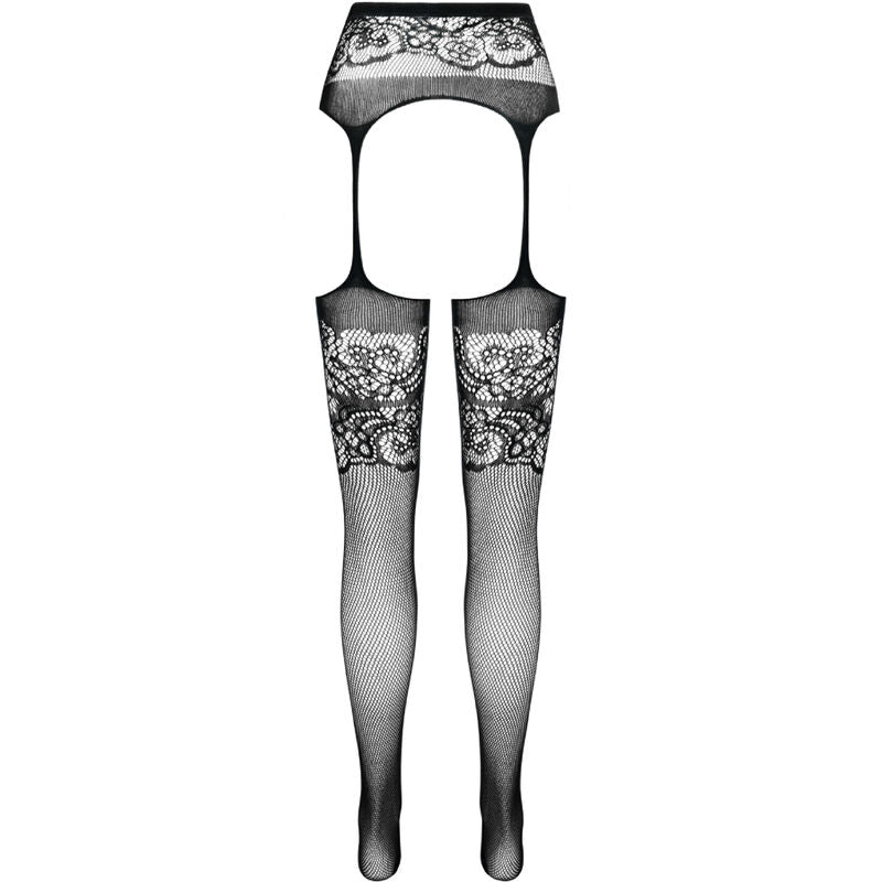 PASSION - S029 BLACK STOCKINGS WITH GARTER BELT ONE SIZE