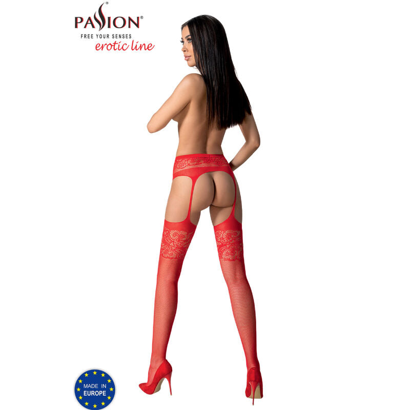 PASSION - S029 BAS AVEC PORTE-JARRETELLES ROUGE TAILLE UNIQUE